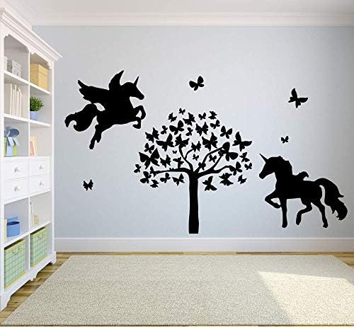 Unicorn Butterfly Tree Unicorns Astas Astas Astas de Wall Sticker Art Decal