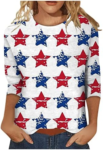 American Flag Shirt Summer Tops for Women 2023 Mulher Round Neck 3/4 Manga Blush Casual Floral Print