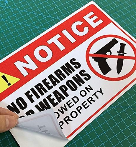 Outdoor/Indoor 9 X 6 - Sem armas de fogo ou armas permitidas nesta propriedade - Aviso de segurança de perigo CUIDADO SIGNE