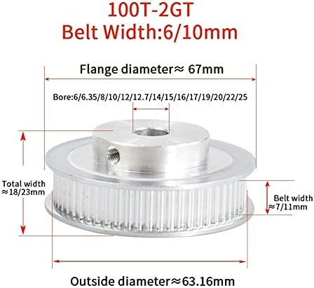 2GT 100 dentes 2GT Polia de tempo, furo de 8-25mm, largura de ajuste 6/9/10 mm GT2 Cinturão síncrona, 100teeth 100t GT2 Polia de