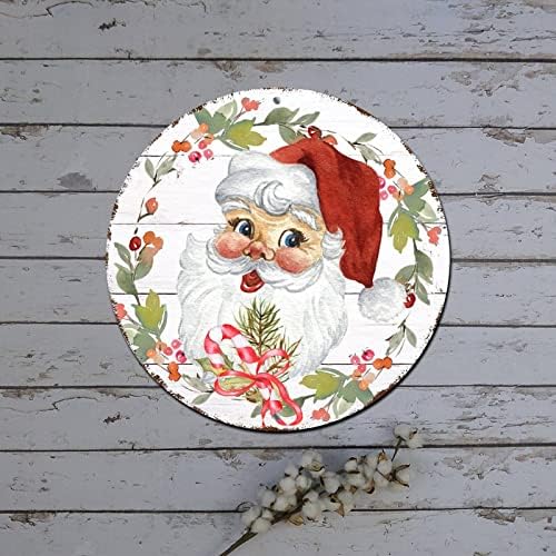 Feliz Christmas Door sinal Victorian estilo Papai Noel Claus grinalda redonda de metal lata de metal plata