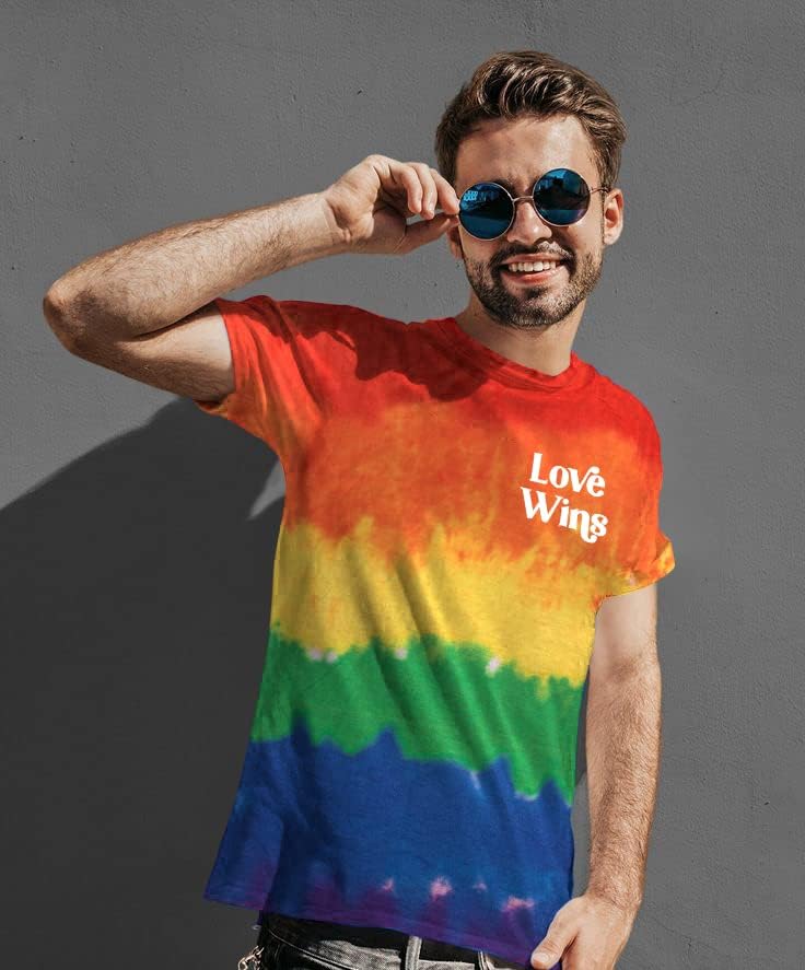 O amor masculino ganha camiseta de orgulho gay para homens bandeira de arco -íris lgbt camisetas amarradas corante arco -íris de manga curta para homens