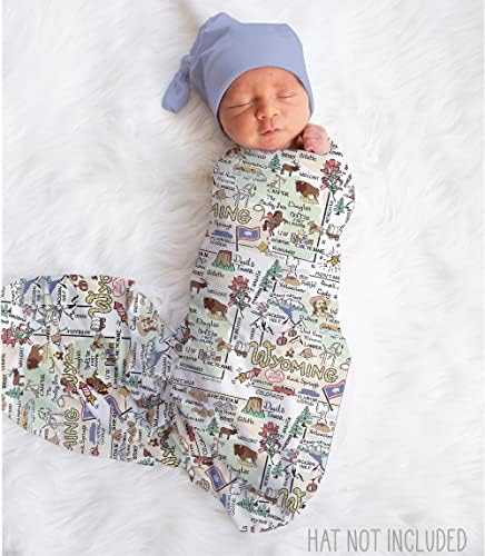 Fish Kiss® Wyoming Mapa Repita o cobertor de bebê para meninos e meninas, 28 x 36 polegadas, malha de bloqueio de algodão Pima, manta