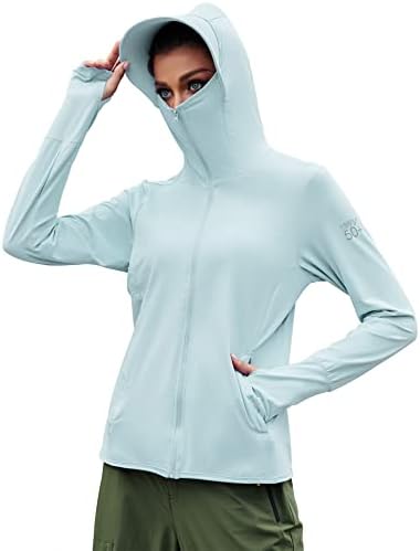 Zhenwei feminina SPF 50+ Jaqueta de proteção solar de manga longa Camisetas com zíper ao ar livre com bolsos