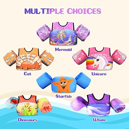 Colete de natação de criança, casaco de colete dobrável HKUU com cinta de segurança ajustável, adequada para crianças de 2, 3, 4, 5, 6 para aprender a nadar e treinar