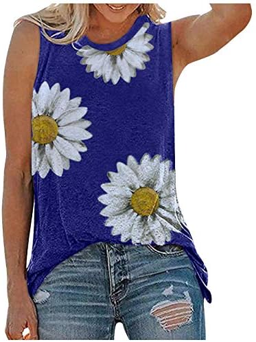 Tampa de tanque estampado floral casual para mulheres plus size size solto ajuste sem mangas t camisetas de verão blusa de junkneck da moda