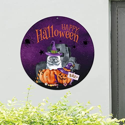 Witch Cat Spooky Cemetery Creepy Metal Metal Wall Decor sinal