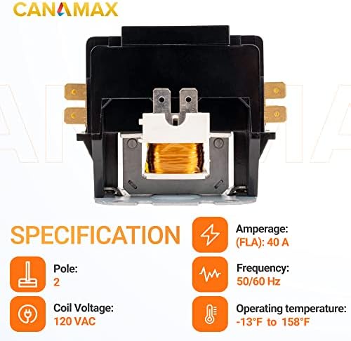 Contator de pólo premium 2 de Canamax 40 AMP 120VAC EXTE