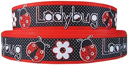7/8 Ribbon Grosgrain vermelho preto Ladybug Lady Bug Print