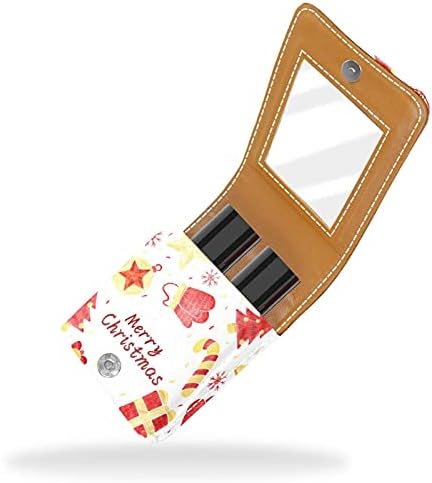 Caixa de batom com espelho de Natal Padrão de presente Lip Gloss Solter Portable Batom Storage Box Travel Saco de maquiagem Mini