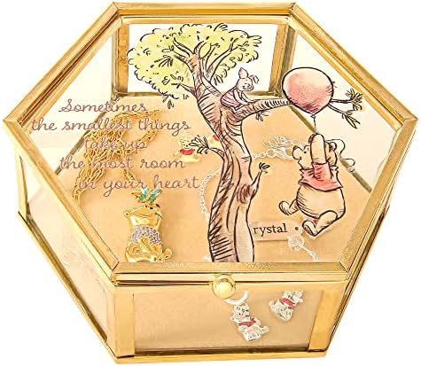 Disney Winnie The Pooh Jewelry Box - Jóias de vidro com caixa de jóias de design de Pooh e leitões, oficialmente licenciado