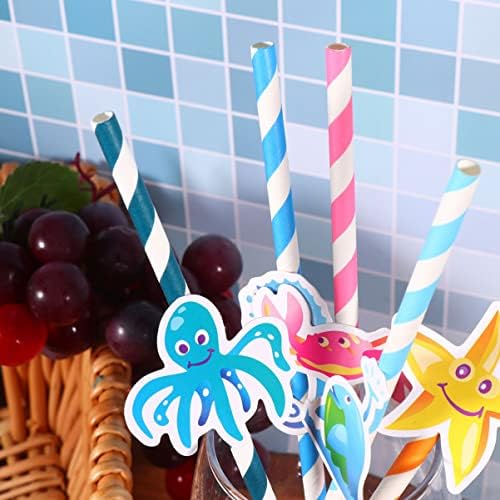 Decoração de oceano aboofan 50pcs papel havaiano papel canudos tropicais listrados de animais de palha náutica de praia de praia decoração de utensílios de tabela de tabela de tabela de tabela para a praia da praia de lua a piscina havaiana