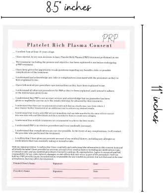 Ingestão de plasma rico em plaquetas, consentimento e forma de pós -tratamento | 75 pacote | 8,5 x 11 A1 Forms | CLIENTES