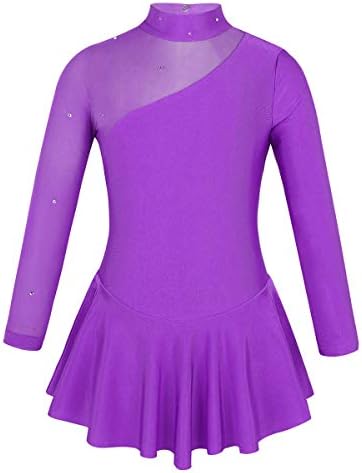 Qinciao crianças garotas lantejas simuladas figuras de patinação gelo vestido de mangas compridas ginástica ballet tutu vestido collant