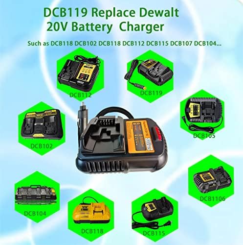 DCB119 Carregador de carro Substitua Dewalt 20V 12V Carregador de bateria DCB119 para carregar DCB201 DCB202 DCB203 DCB205 DCB206 DCB606