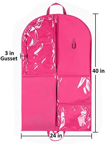 Bolsa de vestuário de 40 polegadas com bolsas de PVC- bolsa de vestuário rosa quente para dançarinos Cheerleaders Figurinos uniformes vestidos- bolsa de vestuário dobrável para viagem ou pó de armazenamento