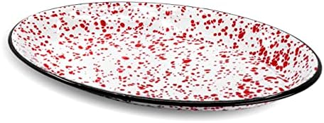 Red Co. Enamelware Metal Classic 13 Servindo o prato oval da bandeja, mármore vermelho/borda preta - design de respingos