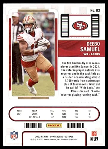 Cartão de comércio de futebol NFL 2022 Panini Contenders Ticket #83 Deebo Samuel NM perto de Mint 49ers