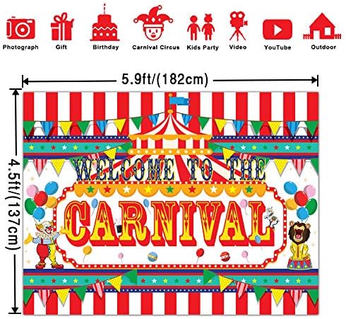 Banner de carnaval de circo cenário, 20 balões de carnaval 11 carnaval caços de cabine de fotos para o circo carnaval suprimentos decorações