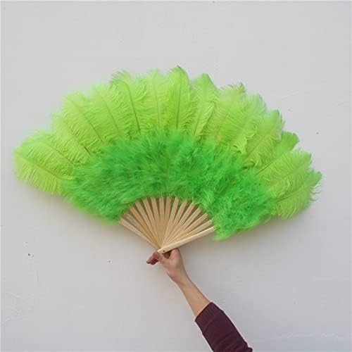 Pumcraft Feather for Craft Green Big Ostruz Fen Fan Diy Holiday Party Dance Performance 15 Ossos de penas Fan - 1pcs