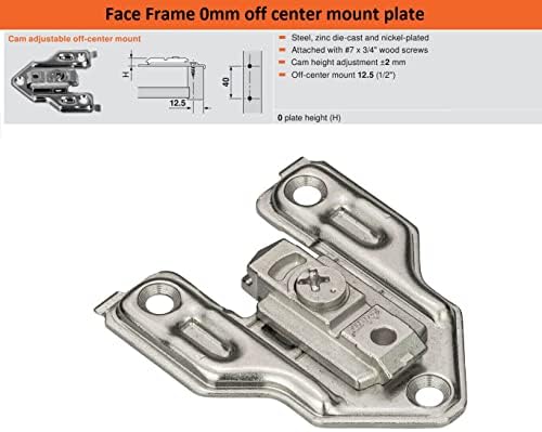 Blum de 0 mm de placa de montagem fora do centro para armários da estrutura da face com ajuste de altura, compatível com top