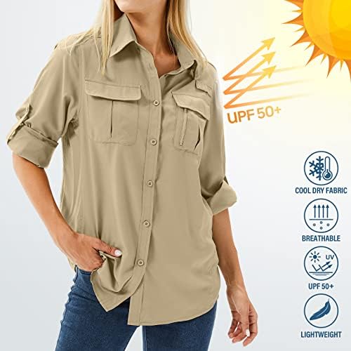 Toumett Mulheres UPF 50 Manga longa de manga UV Proteção solar Safari Camisetas ao ar livre Camisas de viagem para caminhada de