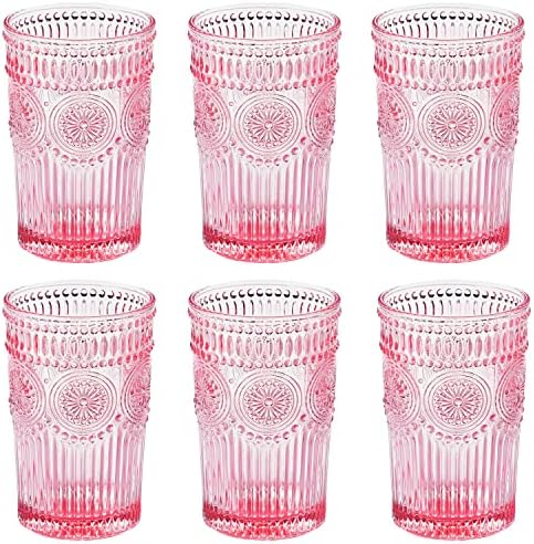 Glass Smile 6 Pacote de água romântica de água-12 oz de copos de bebida vintage rosa para uísque, cerveja, suco, bebidas,