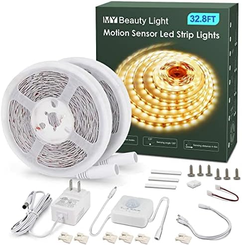 My Beauty Light Motion ativou luzes de tira LED, faixa leve de 16,4 pés de LED com modos de iluminação diurna ou noturna, 3 modos de tempo de tempo, luzes de corda de plug-in de 12V brancas brilhantes para o gabinete, cozinha