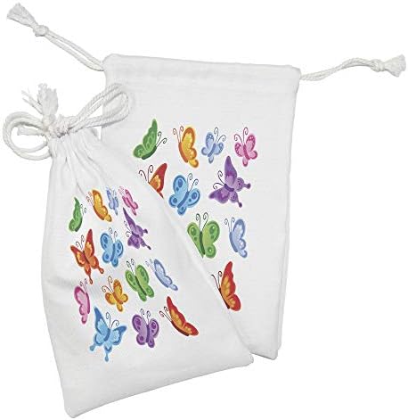 Conjunto de bolsas de tecido de borboleta de Ambesonne de 2, ornamentação de borboleta colorida Ornamentation Winged Animal Love