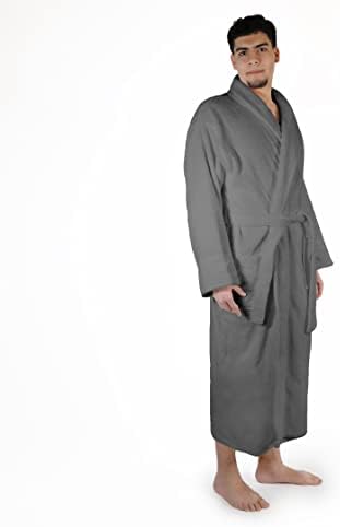 Superior Tradicional Premium Turkish Cotton Lightweight Bathrobe com bolsos de banheira, Small-Medium Men, cinza