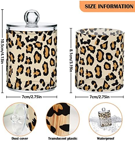 Yyzzh colorido leopardo imprimir animal de pele padrão panthera 4 pack qtip stround dispenser para algodão swab bola redonda alçanetas FLOSS 10 OZ JARA APOTHECÁRIA CONJUNTO PARA O Organizador de maquiagem de armazenamento de armazenamento de banheiro