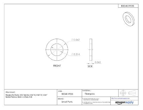 Arruela plana não metálica, fibra de vidro, forma quadrada, EUA Made, tamanho de parafuso de 1/2 , 0,515 ID, 2.000 OD, 0,125 de espessura