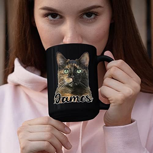 Presente de caneca de café para amante de gato de tartaruga, copo de café preto de tortoishell Cat Copo 11 oz 15 onças, Nome personalizado
