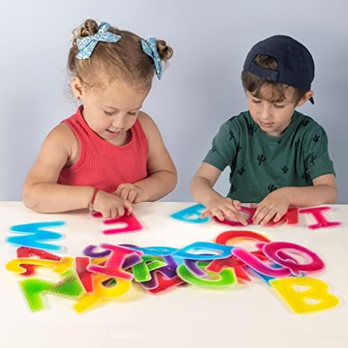 PlayLearn Sensory Gel Cheio de alfabetismo cheio - Toy móvel de alfabetismo - Toy Taksy Taky Towishy ABC Set - Ideal para aprendizado