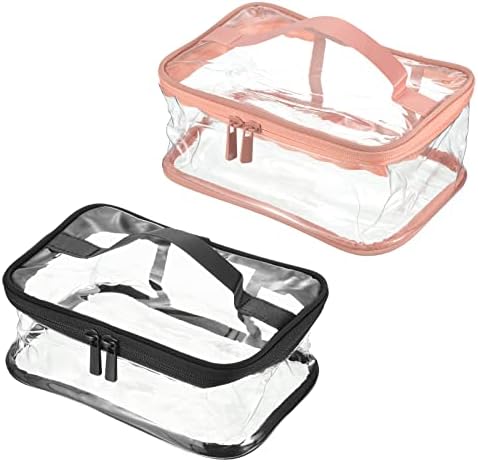 Bolsa de higiene pessoal transparente de Patikil, 1 conjunto/2 pacote PVC PVC Sacos de maquiagem à prova d'água portátil Bolsa de cosméticos com alça de zíper para armazenamento em casa de viagem, preto, rosa