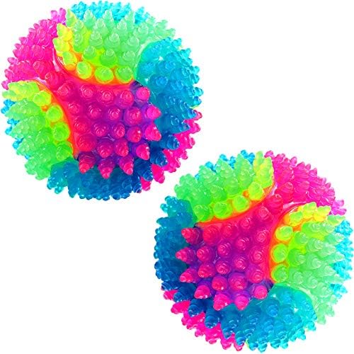 Sumind 2 peças iluminam bolas de cachorro espetacotes brilhantes de pet -spiny led piscando elástico bola de estimação