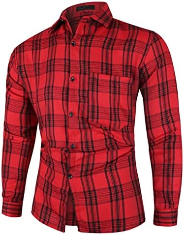 Xzhdd camisetas xadrez para homens, colar de manga comprida Botão verificado para baixo para baixo Tops Lattice Slim Fit Business Casual Casual