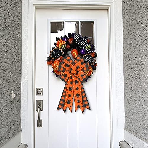 Grandes arcos de Halloween para grinalda, preto laranja búfalo grinalda arcos do halloween arcos de aranha laranja para a porta da frente, arbustos de ornamentos de estopa arcos de árvore de árvore para decoração de halloween