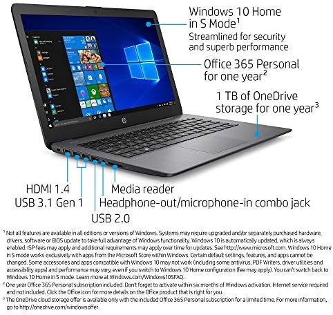 Laptop HP Stream de 14 polegadas, Intel Celeron N4000, 4 GB de RAM, 32 GB EMMC, Windows 10 Home in S Modo com Office 365 Pessoal por 1 ano