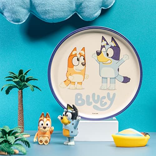 Zak projeta Kids Bluey Kids Dinnerware Conjunto 3 peças, prato de bambu de bambu, bambu durável e sustentável é perfeito para o jantar com a família