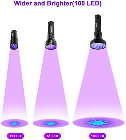 Lite lite lite lanterna uv lanterna preta, 100 LED 395 nm lanternas ultravioletas Detector de luz preta UV para urina para cães, manchas de animais e percevejos, combinando com o eliminador de odor de estimação