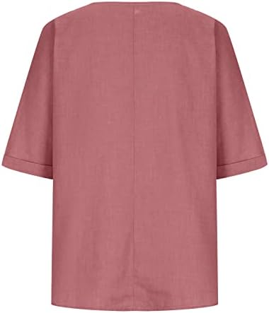 Blusas para mulheres 2023 camisas de linho de verão de tamanho frontal túnicas dianteiras v butters de pescoço rolam camisetas