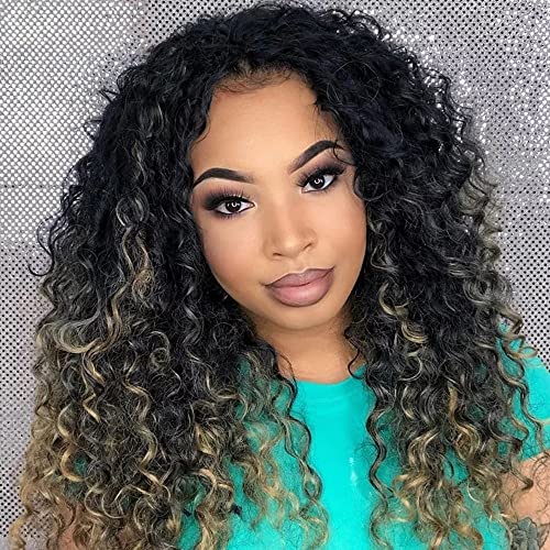 Quinlux Wigs Destaque Wigs ombre Colorido Afro Afro Curly 13x6 HD HD Invisível Lace Frontal Wig Water Water Human Human Pré para