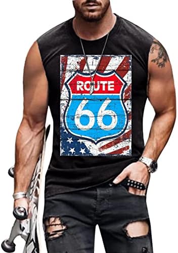 Theagaea 4 de julho Camisa Men Rota 66 Patriótico American Flag Shirt Muscle Tank Tampo Tampo Tampe Camisas