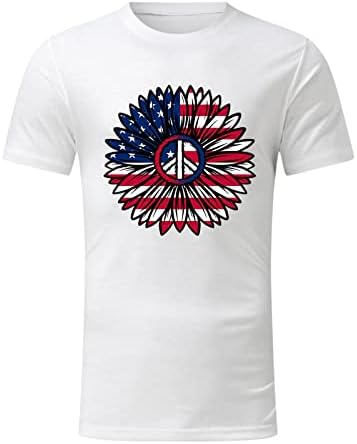 HDDK 4 de julho T-shirts masculinos de manga curta Flor patriótica dos EUA Flag de impressão de estampa de pisca