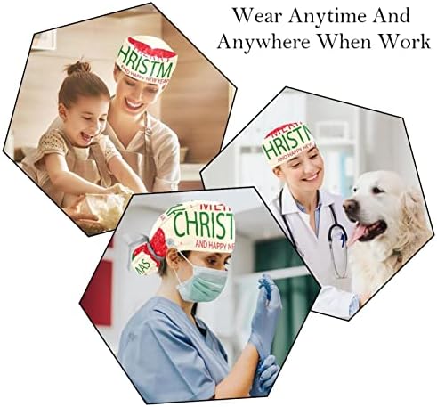 2 PCS Nurse Scrub Caps Cabelo longos, animais de Natal engraçados Capinho de trabalho ajustável com botão e banda de moletom