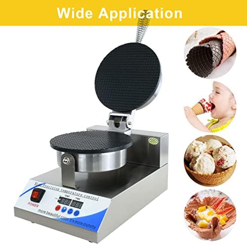 Njtfhu Electric Ice Cream Cone Maker, fabricante comercial de cones de waffle de 110V para casa, com temperatura LED
