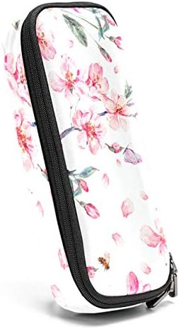 Bolsa de caneta de couro de couro de primavera em aquarela com bolsa de armazenamento com zíper de zíper duplo para escritório