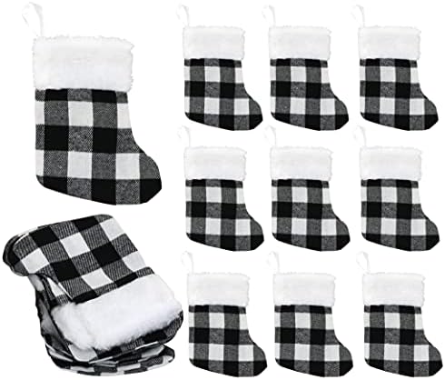 Mini meias de Natal de iconikal, xadrez branco de búfalo, 24-pacote