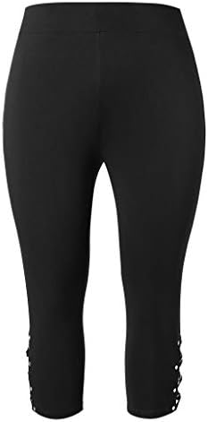 Calça capris de grandes dimensões de grandes dimensões para mulheres elásticas calças de renda elástica colheita sólida